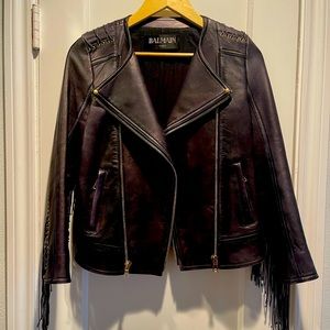 **BALMAIN** Lamb Skin Fringe Motocycle Jacket
